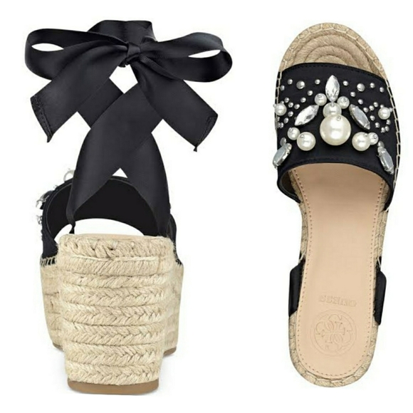 Guess Satin Razzle Embellished Lace Up Espandrille - Picture 4 of 7